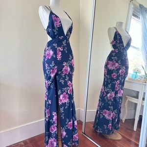 Fame and Partners Midnight Floral Navy and Pink Rose Floral Print Dress